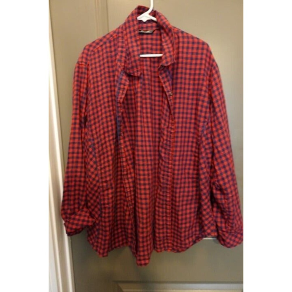 Lee Riders Shape Illusions plaid red & Blue Shirt womens long sleeve collard